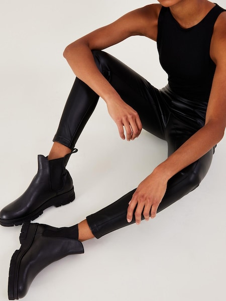 Monsoon Black Short Leather Ankle Stomper Boots (Q89860) | €51
