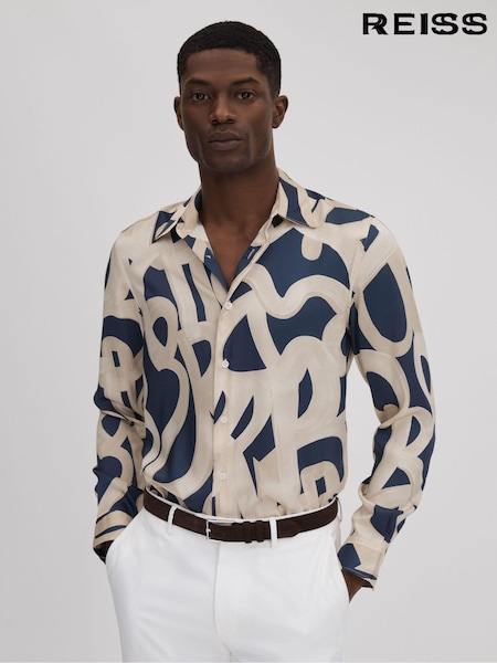 Reiss Navy/Ecru Jude Painted Button-Through Shirt (Q89864) | €149