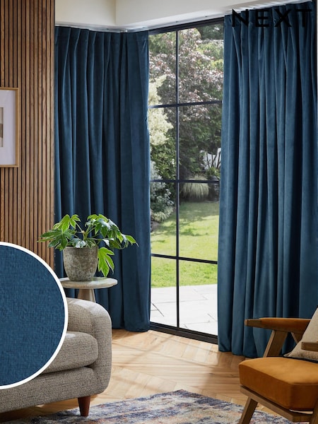 Navy Blue Matte Velvet Wave Header Blackout/Thermal Curtains (Q90009) | OMR20 - OMR36