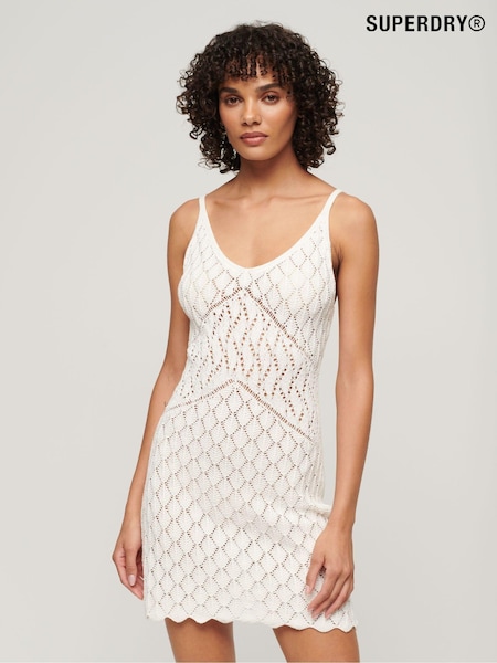 Superdry White Mini 100% Cotton Crochet Cami Dress (Q90012) | €41.50