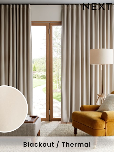 Natural Oatmeal Matte Velvet Wave Header Blackout/Thermal Curtains (Q90015) | €114 - €190