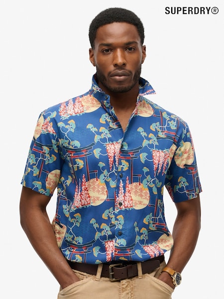Superdry Wisteria Blue Short Sleeve Hawaiian Printed Shirt (Q90031) | €68