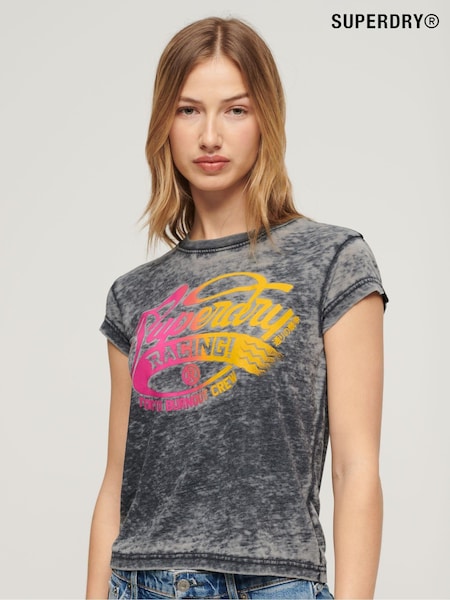 Superdry Grey Fade Rock Graphic Cap Sleeve 100% Cotton T-Shirt (Q90059) | R$ 265