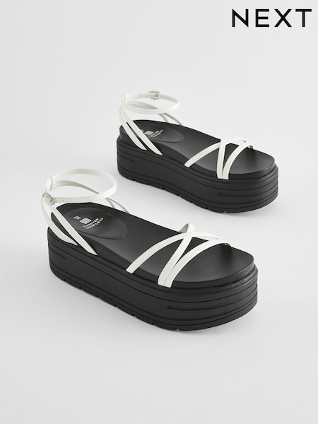 White Regular/Wide Fit Chunky Strappy Flatform Sandals (Q90100) | €13