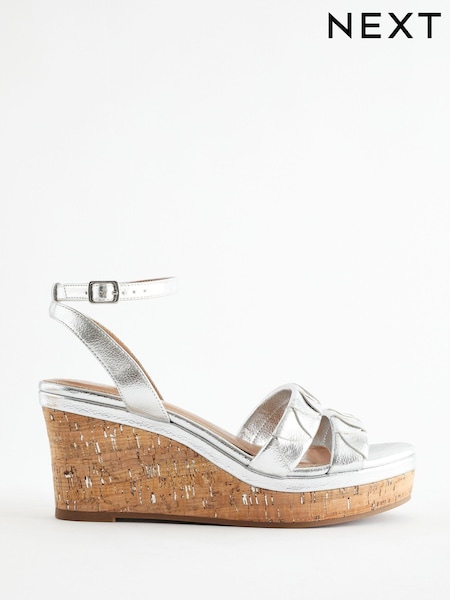 Silver Extra Wide Fit Forever Comfort® Double Strap Wedges (Q90115) | AED65