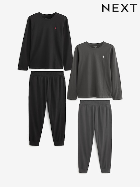 Black/Grey Long Sleeve Cuffed 100% Cotton Pyjamas 2 Pack (Q90117) | 218 QAR