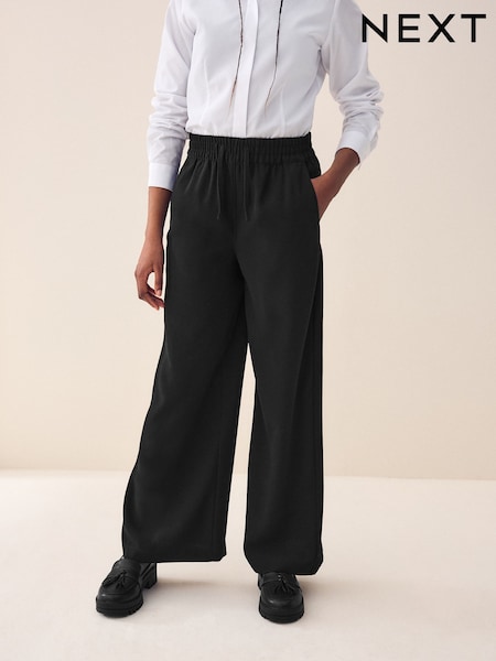 أسود - Pull-on Crepe Wide Leg Trousers (9-18yrs) (Q90128) | ‏84 ر.س.‏ - ‏119 ر.س.‏