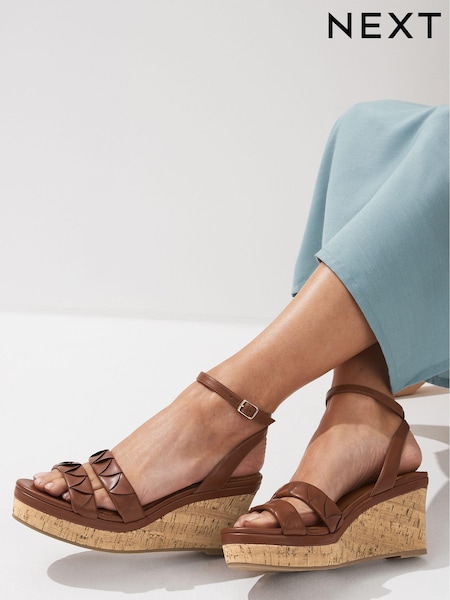 Tan Brown Extra Wide Fit Forever Comfort® Double Strap Wedges (Q90142) | $46