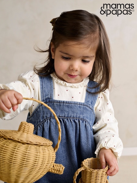 Blue - Mamas & Papas Denim Pinny Dress & Heart Bodysuit Set