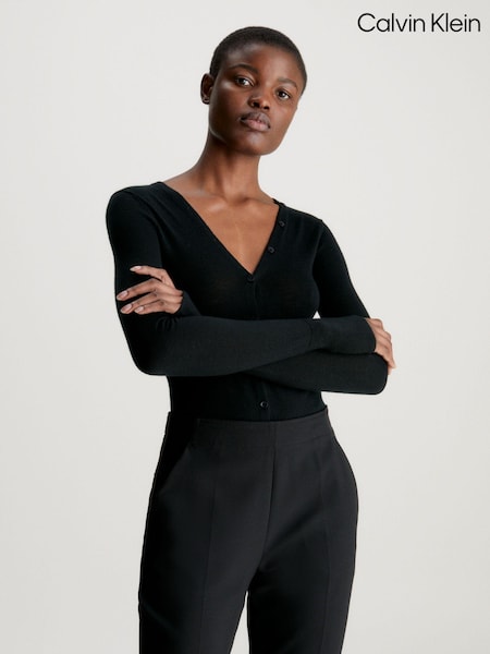 Calvin Klein Black Henley Bodysuit (Q90335) | €102