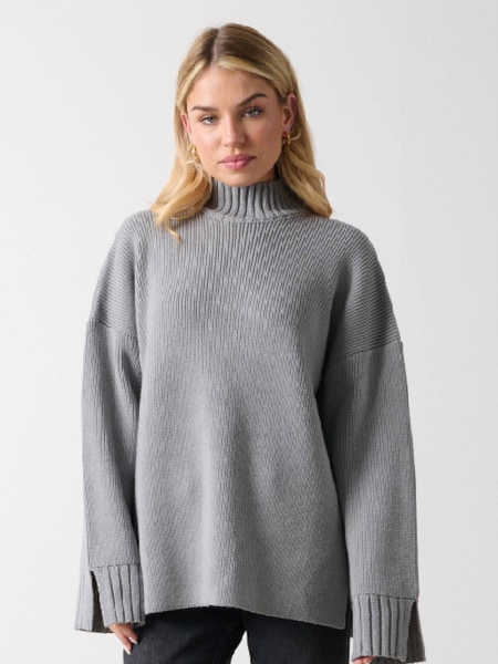 Pretty Lavish Grey Amory Grown Neck Knit Jumper (Q90351) | €26