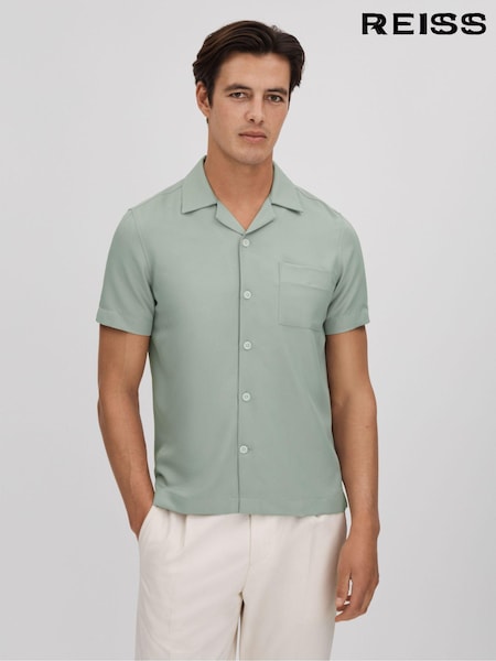 Reiss Pistachio Tokyo Cuban Collar Button-Through Shirt (Q90429) | €128