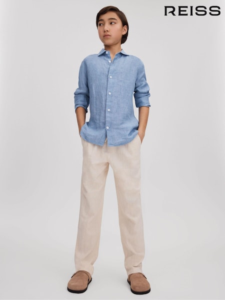 Reiss Sky Blue Ruban 3-9 yrs Striped Linen Cutaway Collar Shirt (Q90430) | 265 QAR