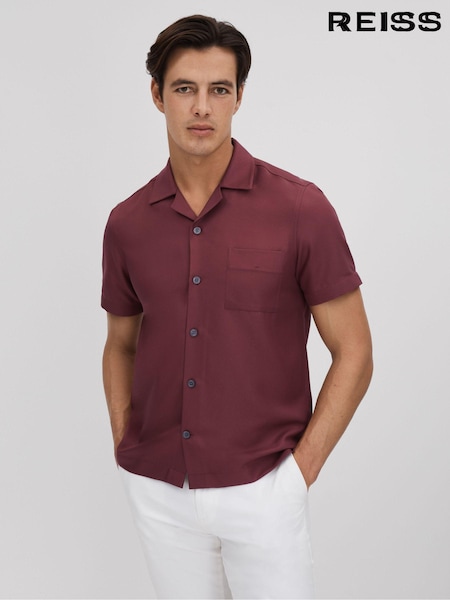 Reiss Brick Red Tokyo Cuban Collar Button-Through Shirt (Q90457) | €128