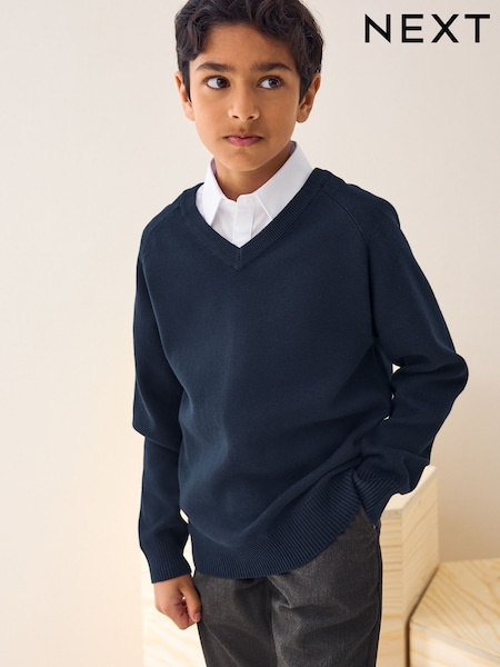 Tmavě modré - Knitted V-neck School Jumper (3-16yrs) (Q90670) | 265 Kč - 495 Kč