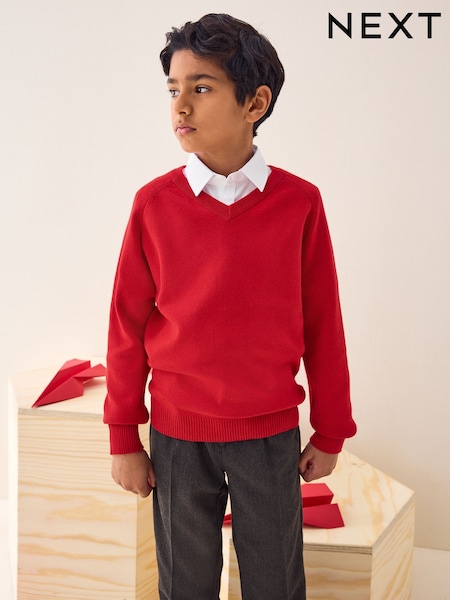 Red Knitted V-Neck School Jumper (3-16yrs) (Q90696) | kr117 - kr217