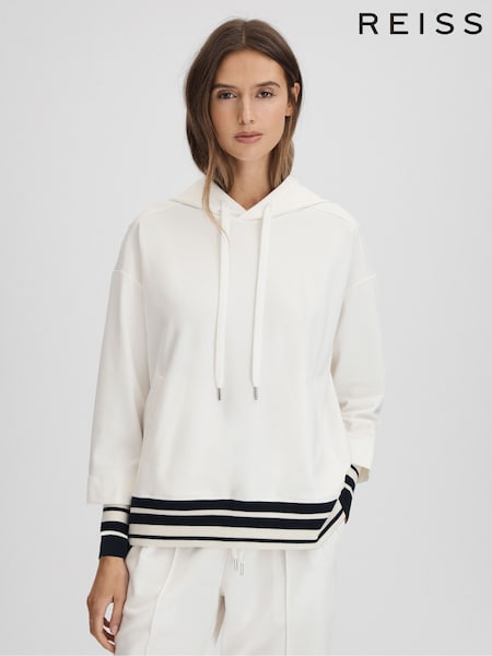 Reiss Navy/Ivory Lexi Striped Trim Hoodie (Q90746) | €87
