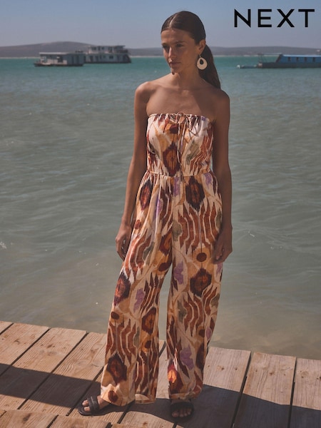 הדפס Ikat - Multiway Halter-tie Bandeau Wide Leg Jumpsuit (Q90762) | ‏127‏₪