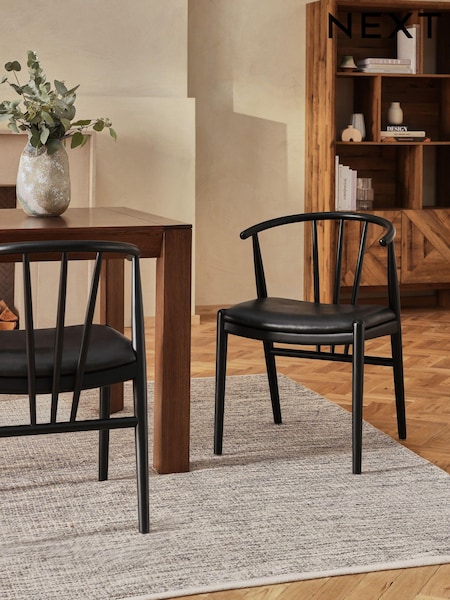 Set of 2 Distressed Faux Leather Black Stockholm Black Leg Dining Chairs (Q90868) | €415