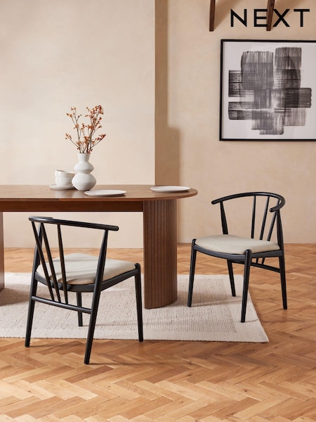 Set of 2 Soft Linen Look Light Natural Stockholm Black Leg Dining Chairs (Q90869) | €415