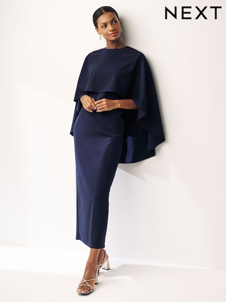 Navy Blue Cape Maxi Dress (Q90916) | KRW153,700