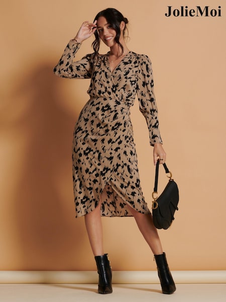 Jolie Moi Leopard Print Wrap Detail Bodycon Dress (Q90923) | €95