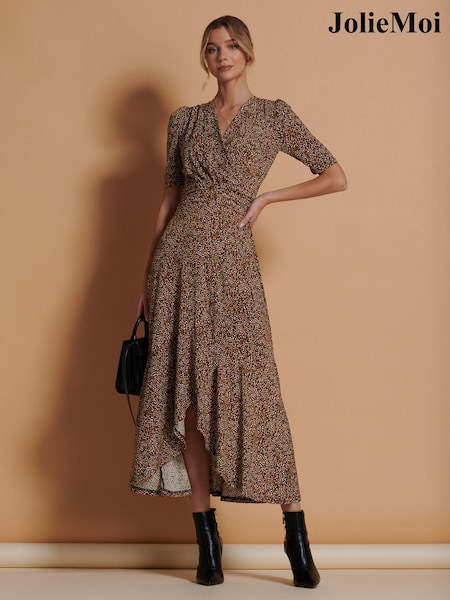 Jolie Moi Black Print Viscose Frill Hem Maxi Dress (Q90939) | €60