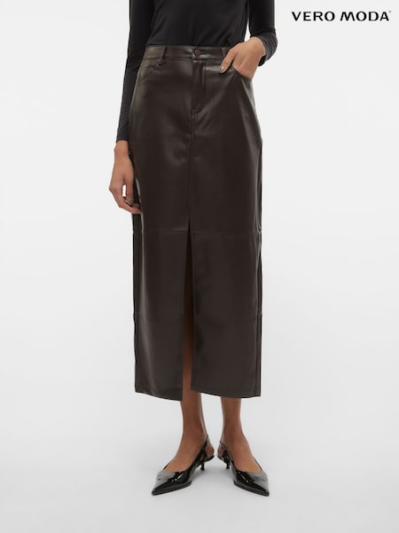 VERO MODA Brown Faux Leather Midi Skirt (Q90949) | €17.50