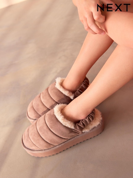 Коричневый - Quilted Flatform Slippers (Q90987) | €20 - €23