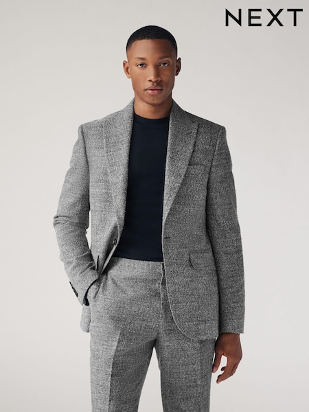 Grey Slim Fit Bouclé Texture Suit Jacket (Q90994) | €10
