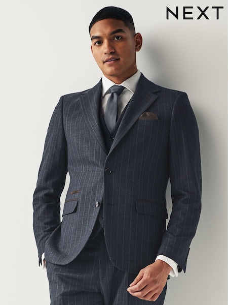 Navy Blue Tailored Fit Stripe Suit Jacket (Q90995) | €15