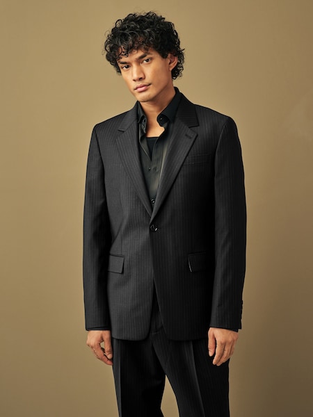 Negru - Normală - Slim Fit Stripe Suit (Q91025) | 438 LEI