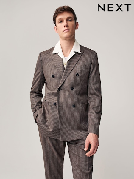 Brown Slim Fit Stripe Suit Jacket (Q91027) | €46