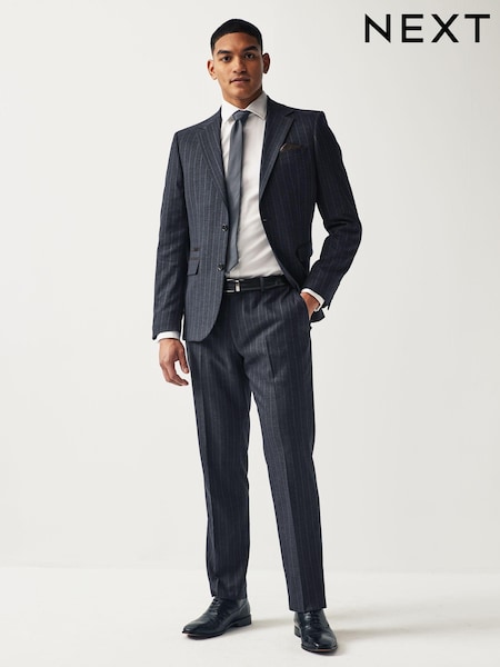 Navy Blue Tailored Fit Stripe Suit Trousers (Q91028) | €27