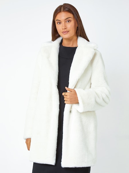 Roman White Faux Fur Longline Coat (Q91099) | €46