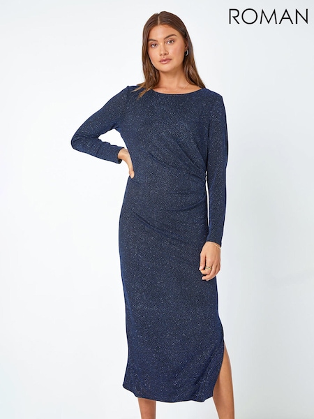 Roman Blue Glitter Cowl Back Midi Stretch Dress (Q91123) | €34