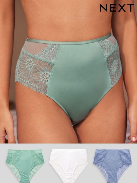 Blue/Green/White Lace High Waist High Leg Knickers 3 Pack (Q91150) | €21