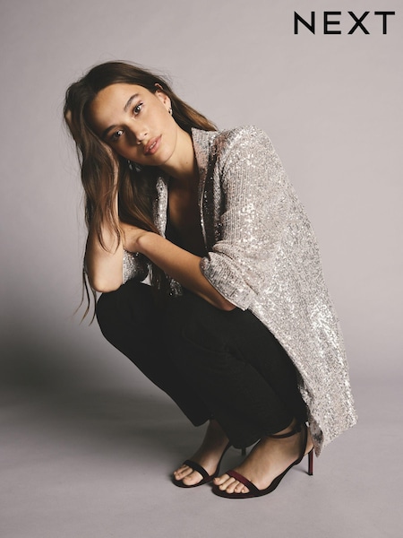 銀灰色 - Sequin Ruched Sleeve Blazer (Q91151) | HK$493