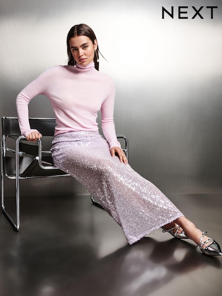 Lilac Purple Sequin Midi Skirt (Q91162) | AED142