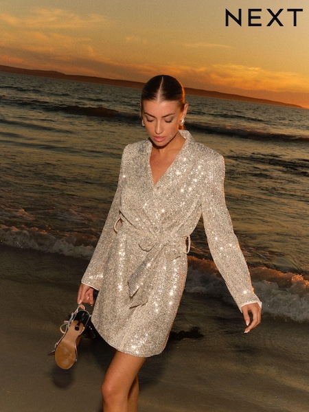 Серебряный - Sequin Blazer Dress (Q91175) | €21