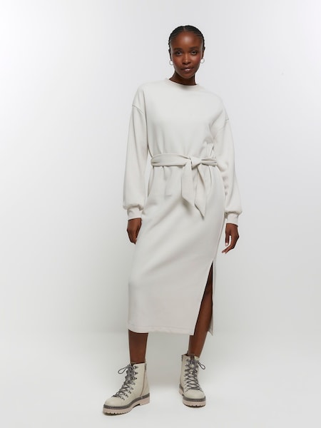 River Island Cream Tie Sweat Midi Dress (Q91183) | €34