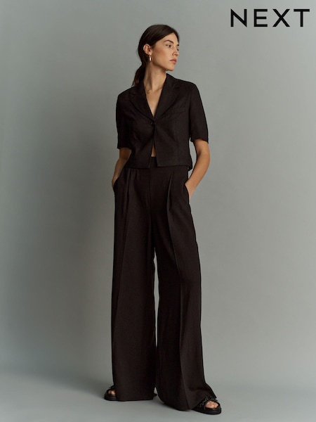 Schwarz - Linen Wide Leg Trousers (Q91185) | 15 €