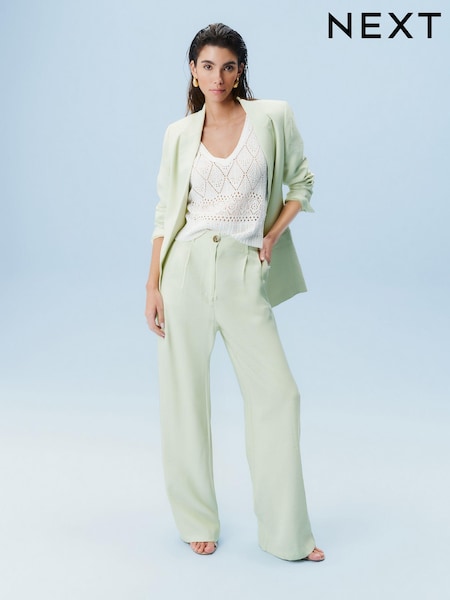 Mint Green Elasticated Back Wide Leg Trousers (Q91186) | €12