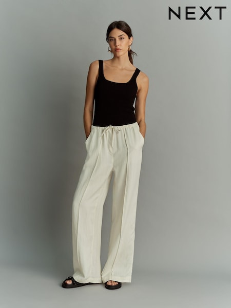 Ecru Drawstring Tencel Wide Leg Trousers (Q91209) | €9