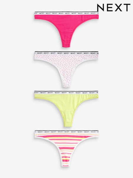 Pink/Stripe/Lime Green Thong Cotton Rich Logo Knickers 4 Pack (Q91275) | €10