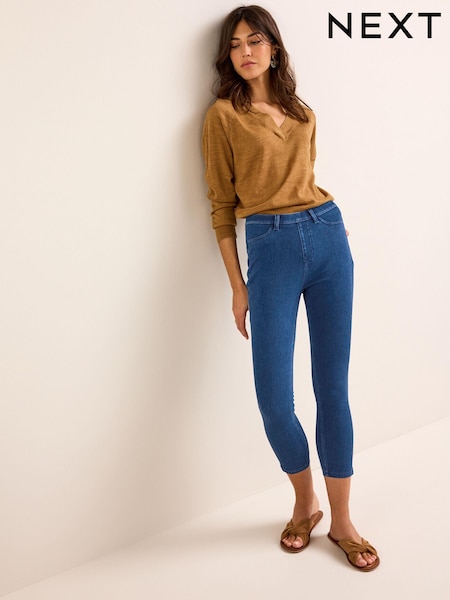 Blue Dark Wash Cropped Denim Jersey Leggings (Q91594) | R$ 175