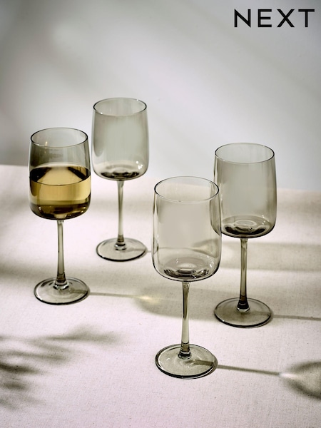 Set of 4 Smoke Grey Angular Wine Glasses (Q91723) | €21