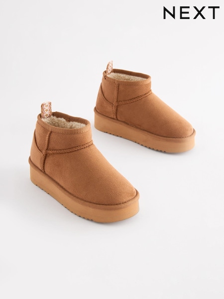 Tan Brown Warm Lined Flatform Boot Slippers (Q91802) | €18 - €22
