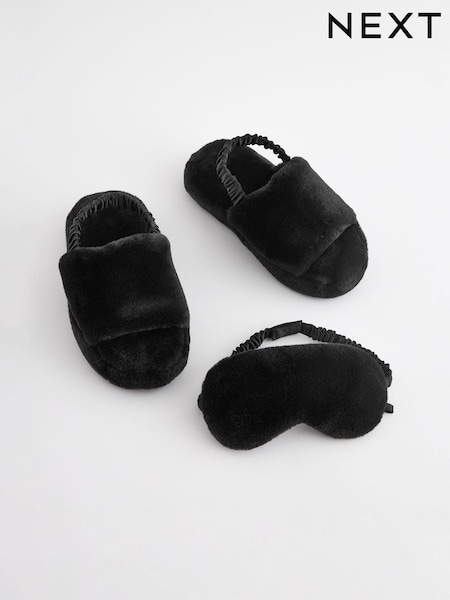 Черный искусственный мех - Slippers and Eye Mask Set (Q91813) | €15 - €18
