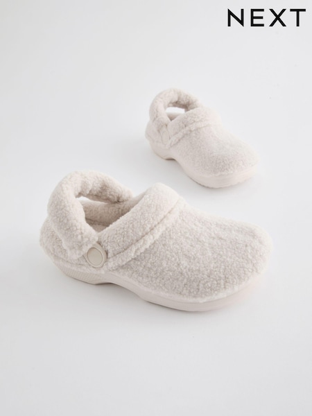 White Neutral Borg Clog Slippers (Q91830) | INR 1,698 - INR 2,062